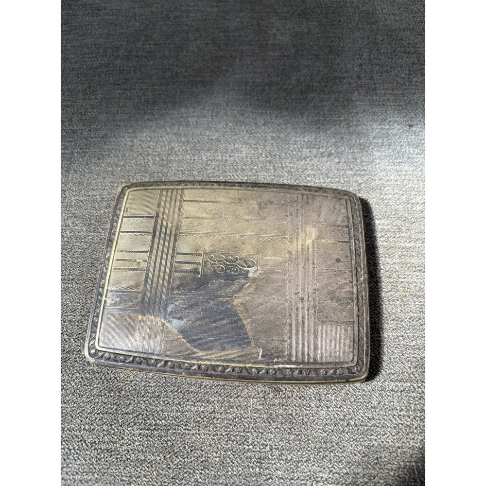 EVANS-USA Antique Art Deco Nickel Silver Cigarette Case Pre-Owned Engraved